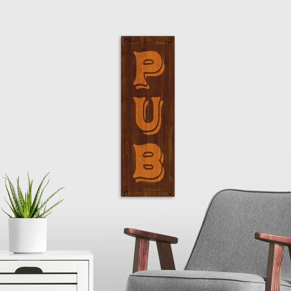 A modern room featuring Wooden Pub Sign