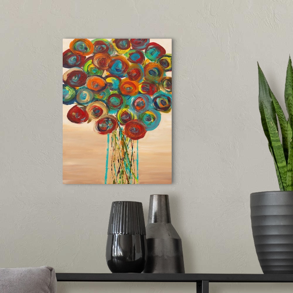 A modern room featuring Abstract Flowers 1