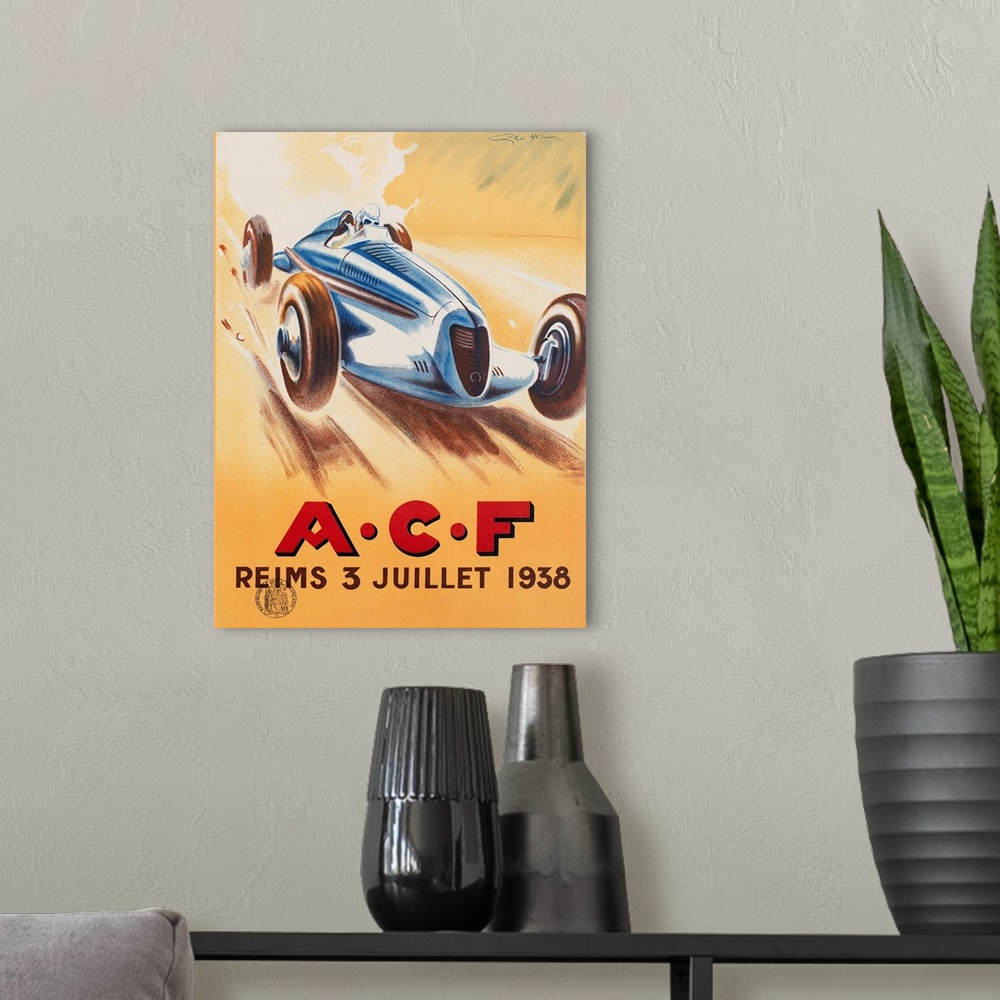 A modern room featuring French race car
