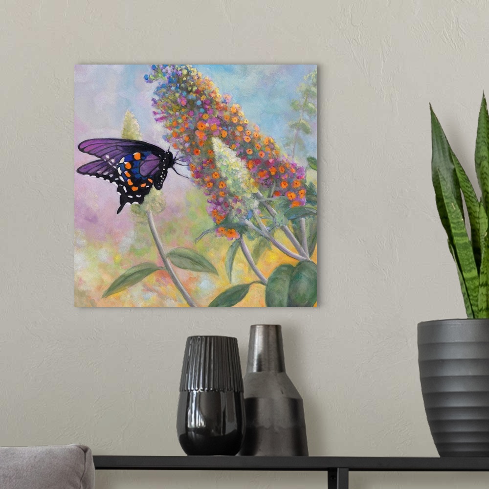 A modern room featuring butterfly