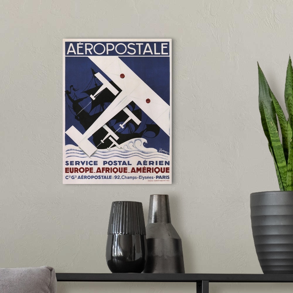 A modern room featuring Vintage poster advertisement for Aeropostale.