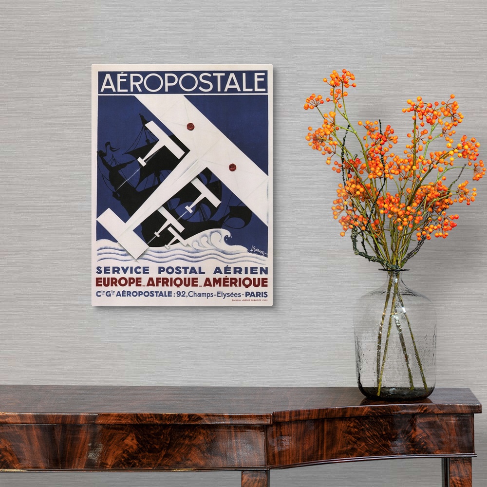 A traditional room featuring Vintage advertisement for Aeropostale Postal Service.