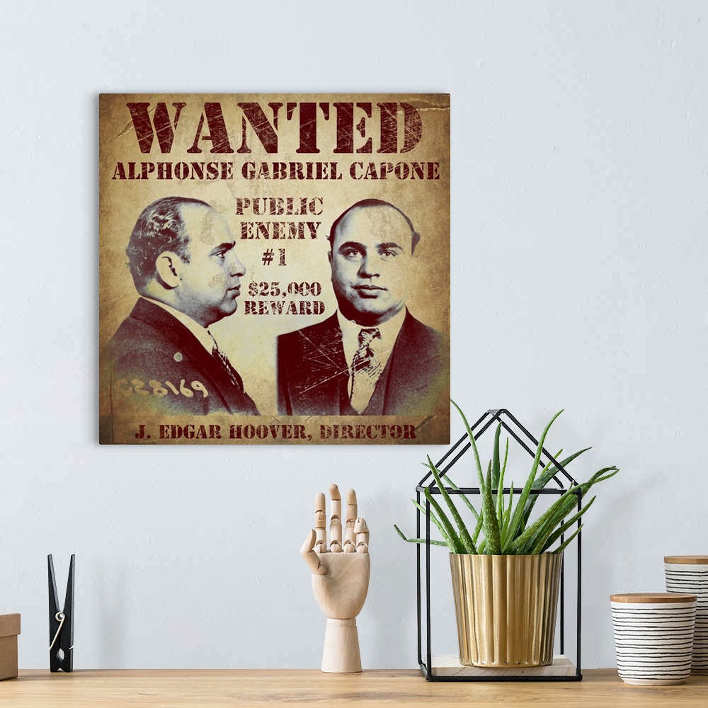 A bohemian room featuring Al Capone Wanted Poster