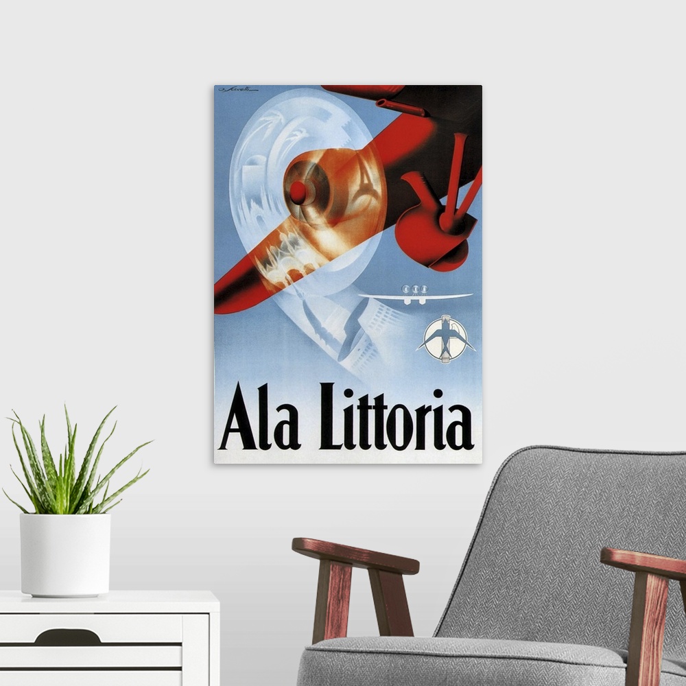 A modern room featuring Vintage poster advertisement for Ala Littora.