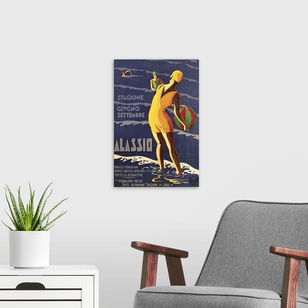 A modern room featuring Alassio - Vintage Travel Advertisement
