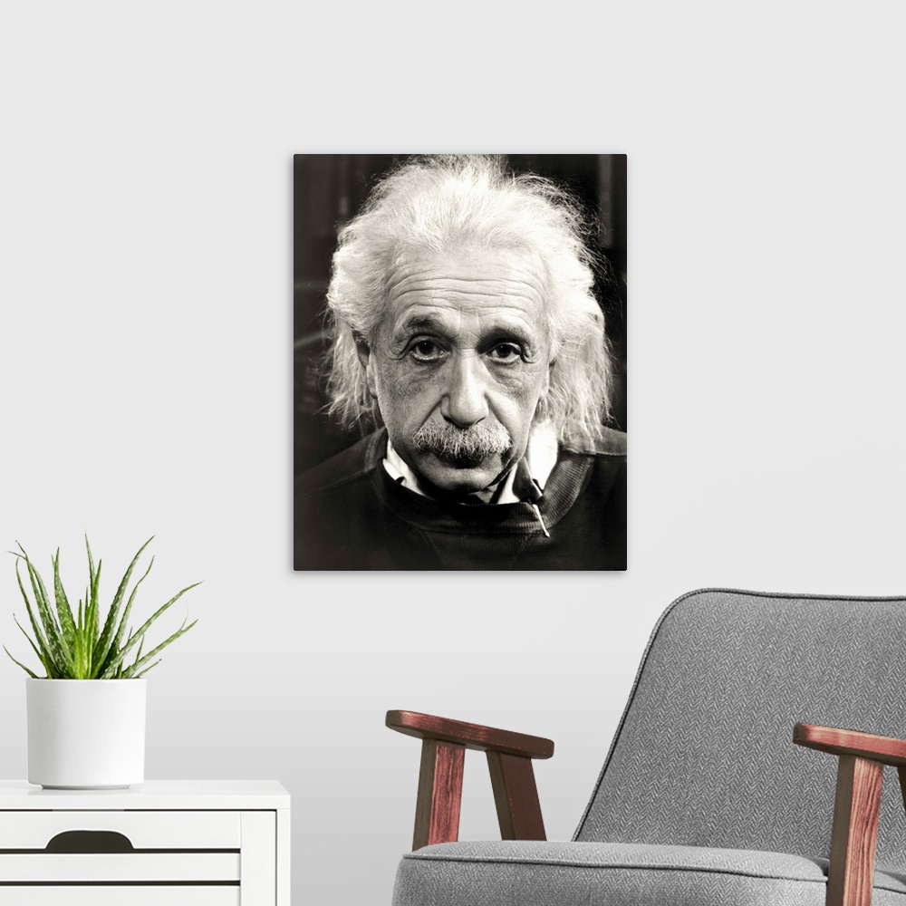 A modern room featuring Albert Einstein