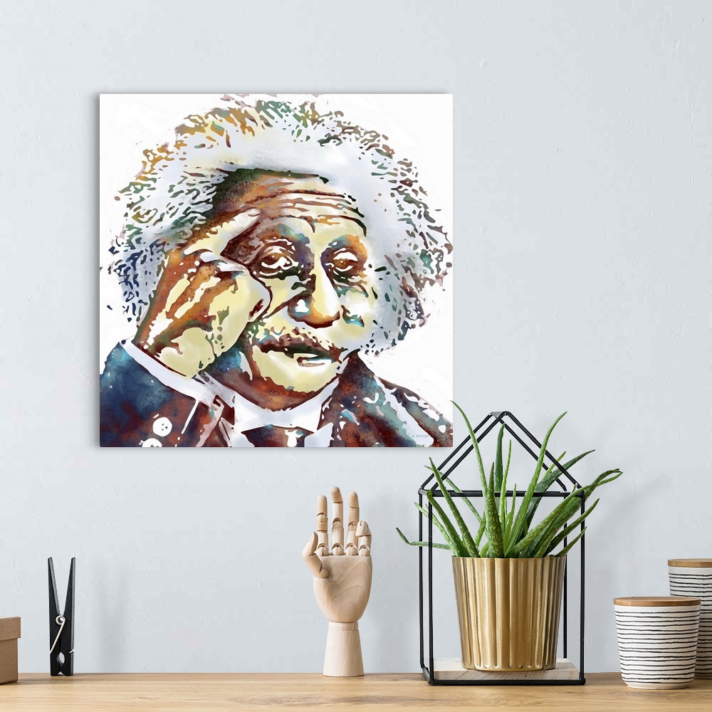 A bohemian room featuring Contemporary colorful portrait of Albert Einstein.