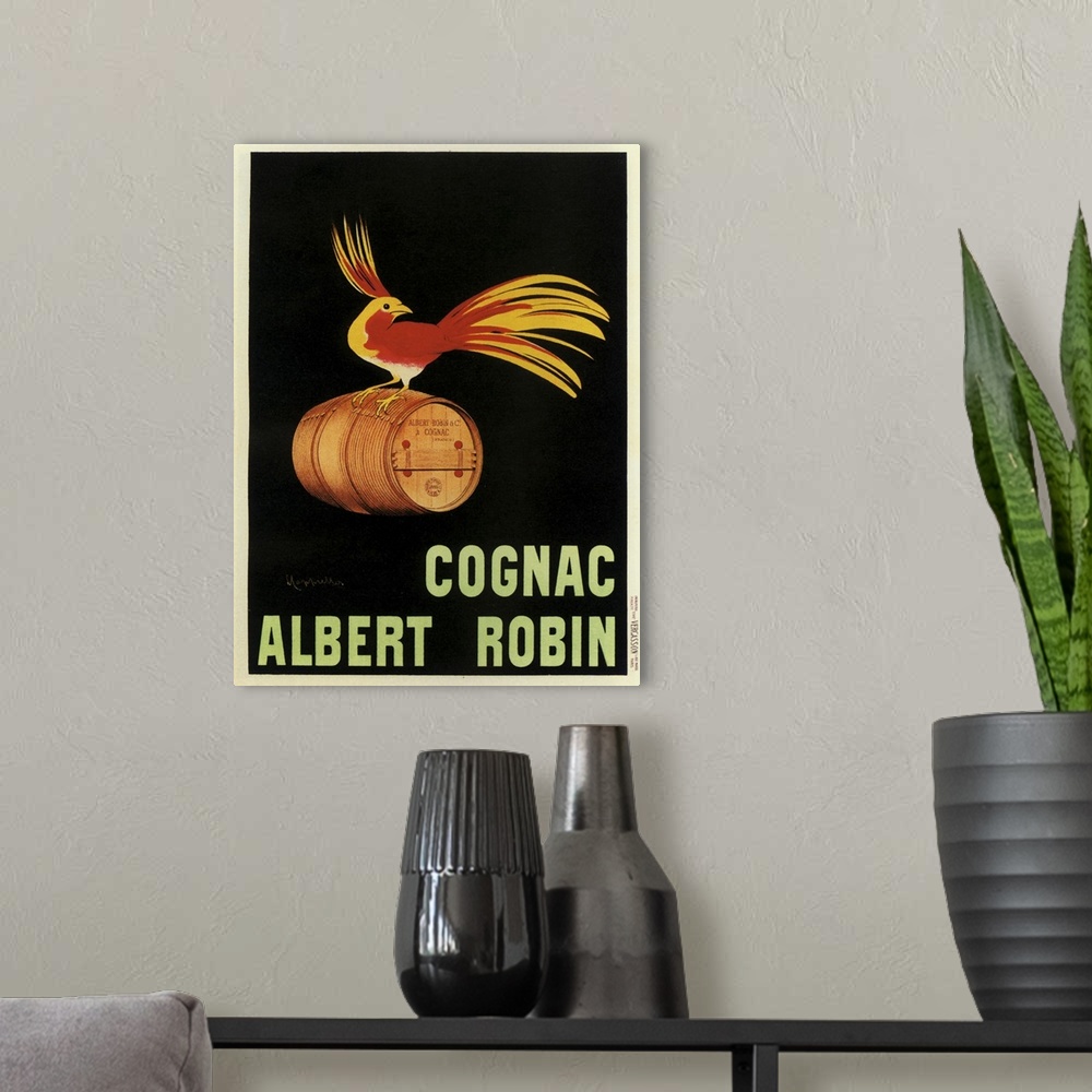 A modern room featuring Albert Robin - Vintage Cognac Advertisement