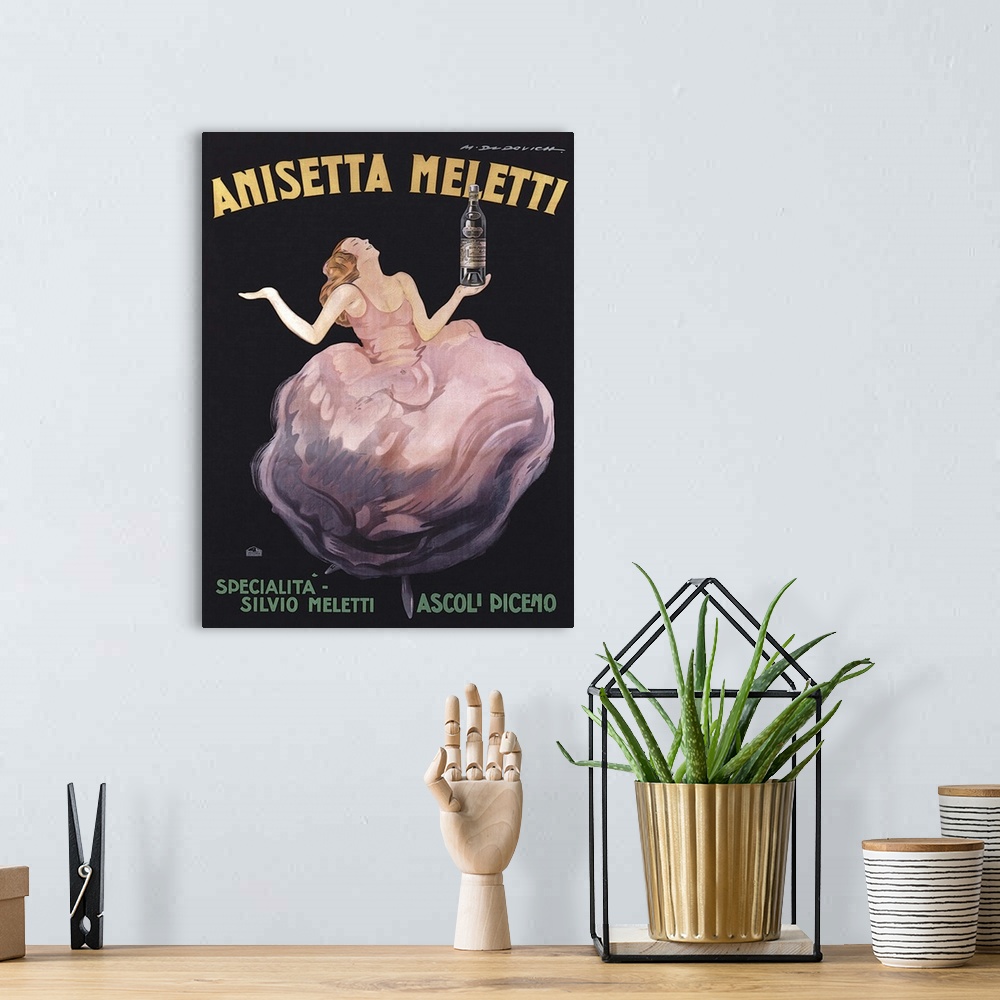 A bohemian room featuring Vintage poster advertisement for Anisette Dudov.