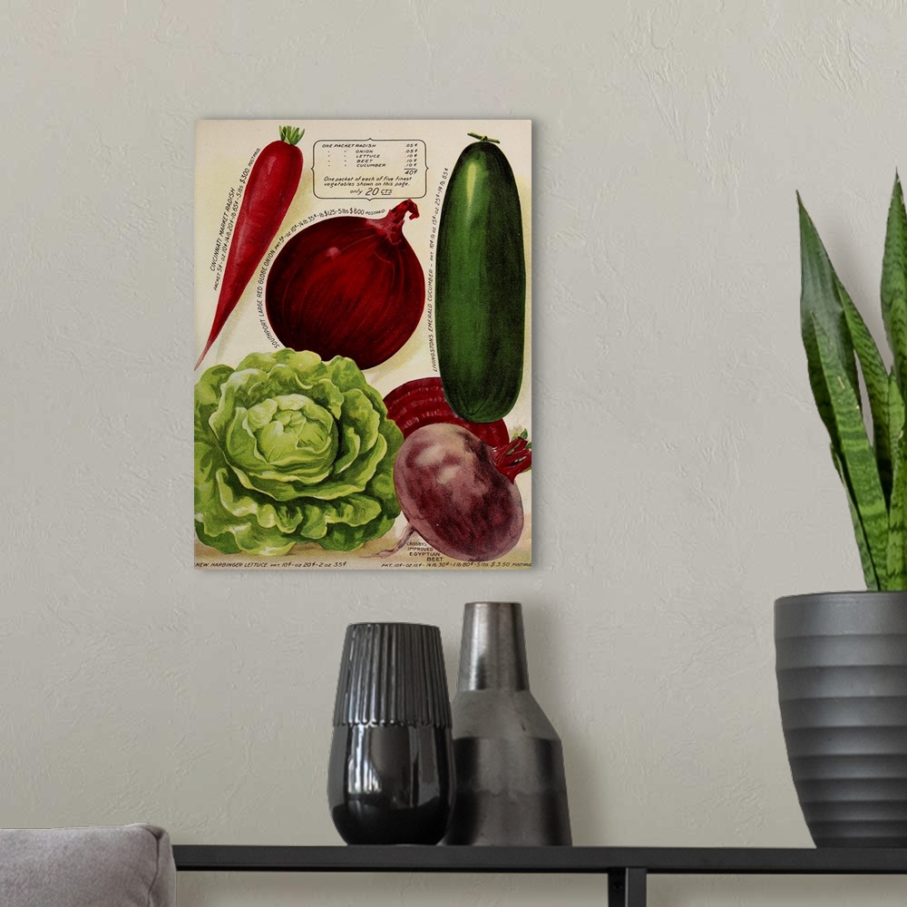 A modern room featuring Vintage poster advertisement for Annual Of True Blue Veggies.