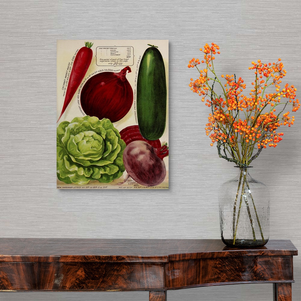 A traditional room featuring Vintage poster advertisement for Annual Of True Blue Veggies.