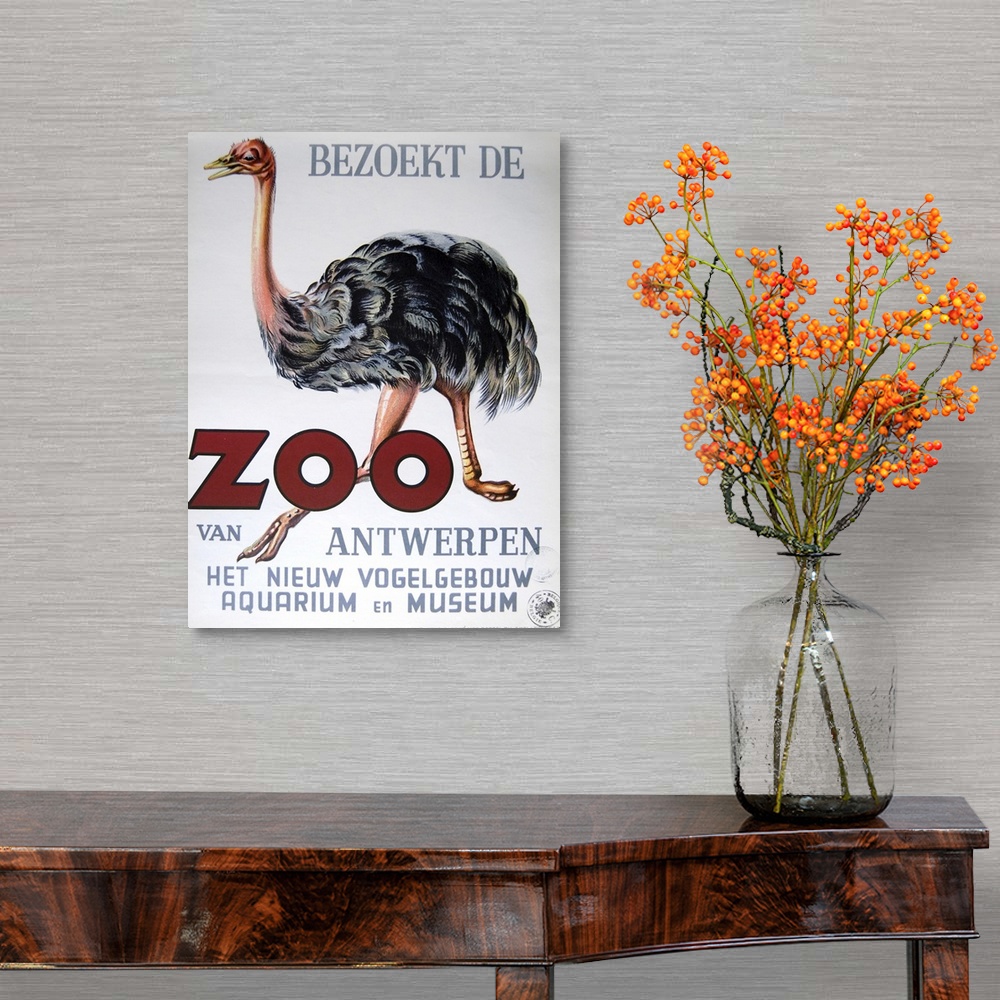 A traditional room featuring Vintage poster advertisement for Antwerp Zoo.
