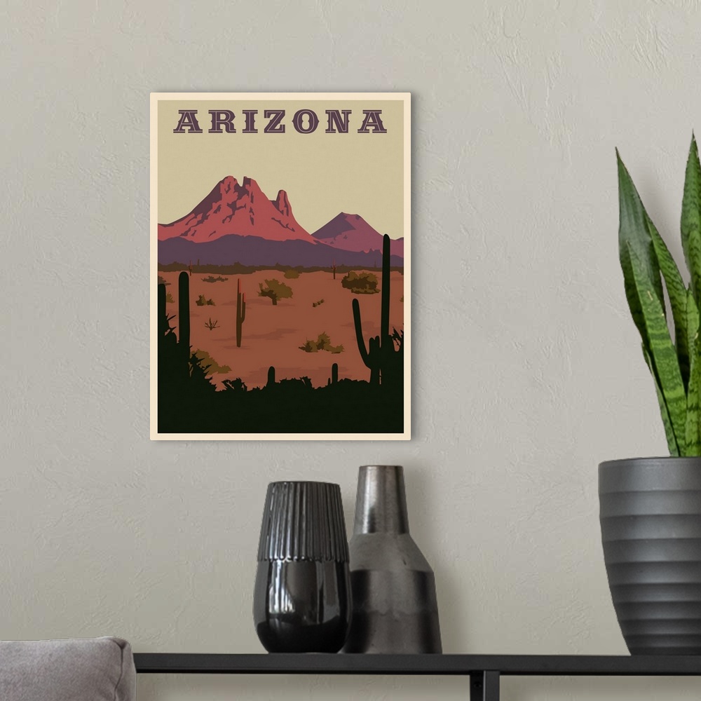 A modern room featuring Minimalist retro travel poster.