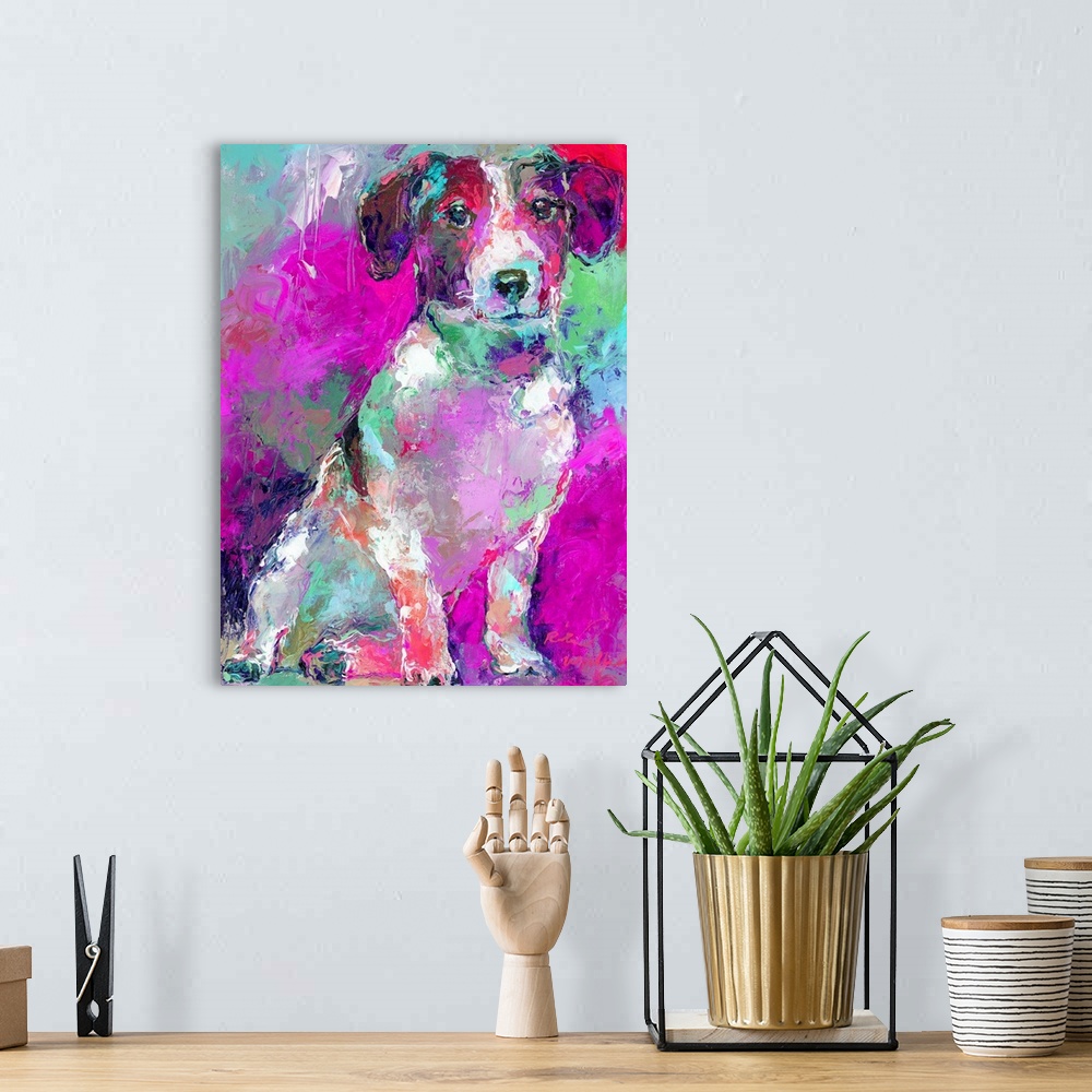 A bohemian room featuring Art Russell Terrier
