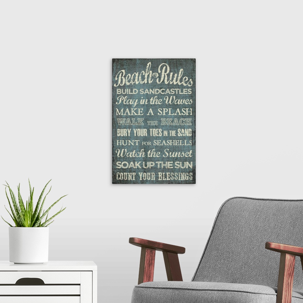 A modern room featuring Beach Rules