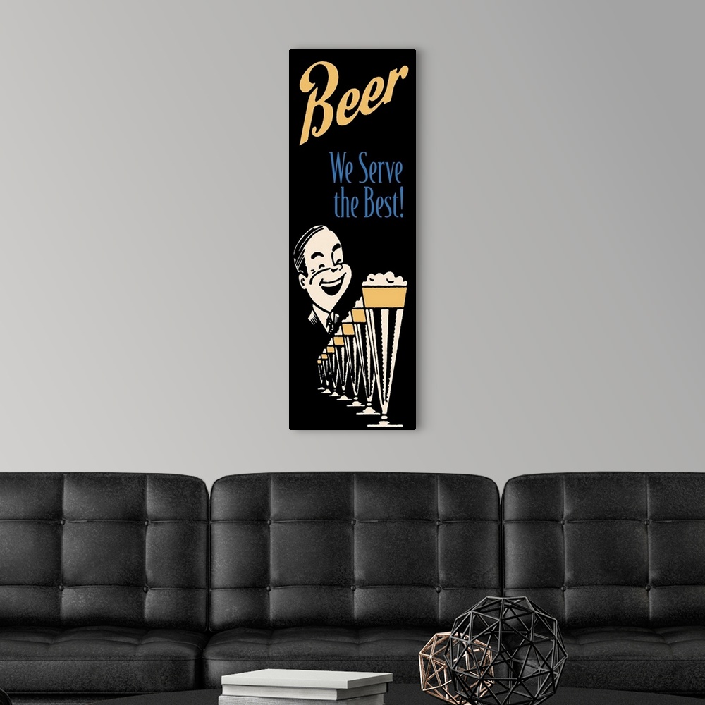 A modern room featuring Vintage stylized beer advertisement.