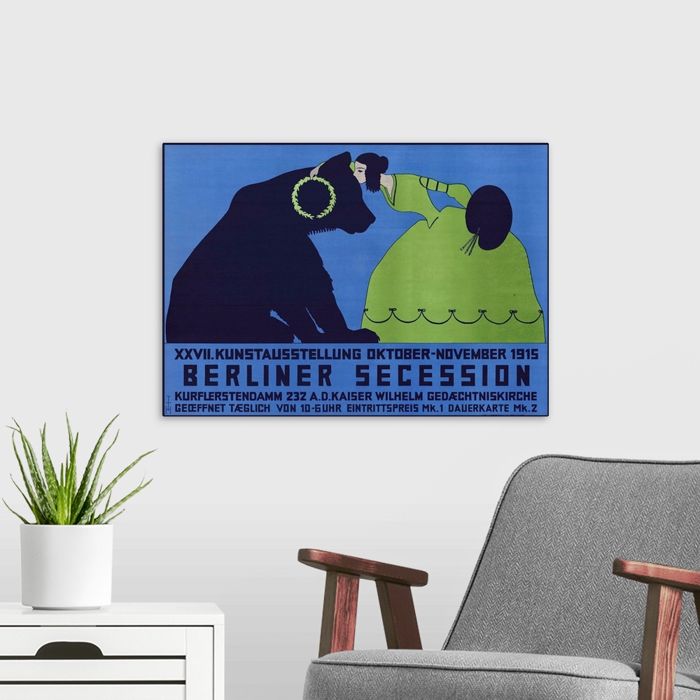 A modern room featuring Vintage advertisement artwork for the Berlin Secession.