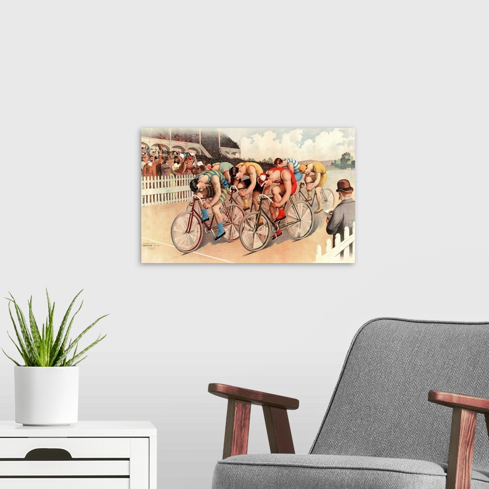 A modern room featuring Bicycle Race Scene, 1895 - Vintage Illustration