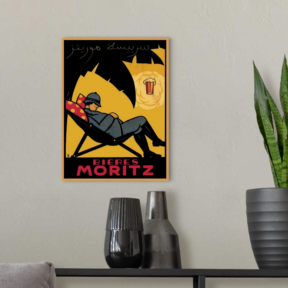 A modern room featuring Bieres Moritz - Vintage Beer Advertisement
