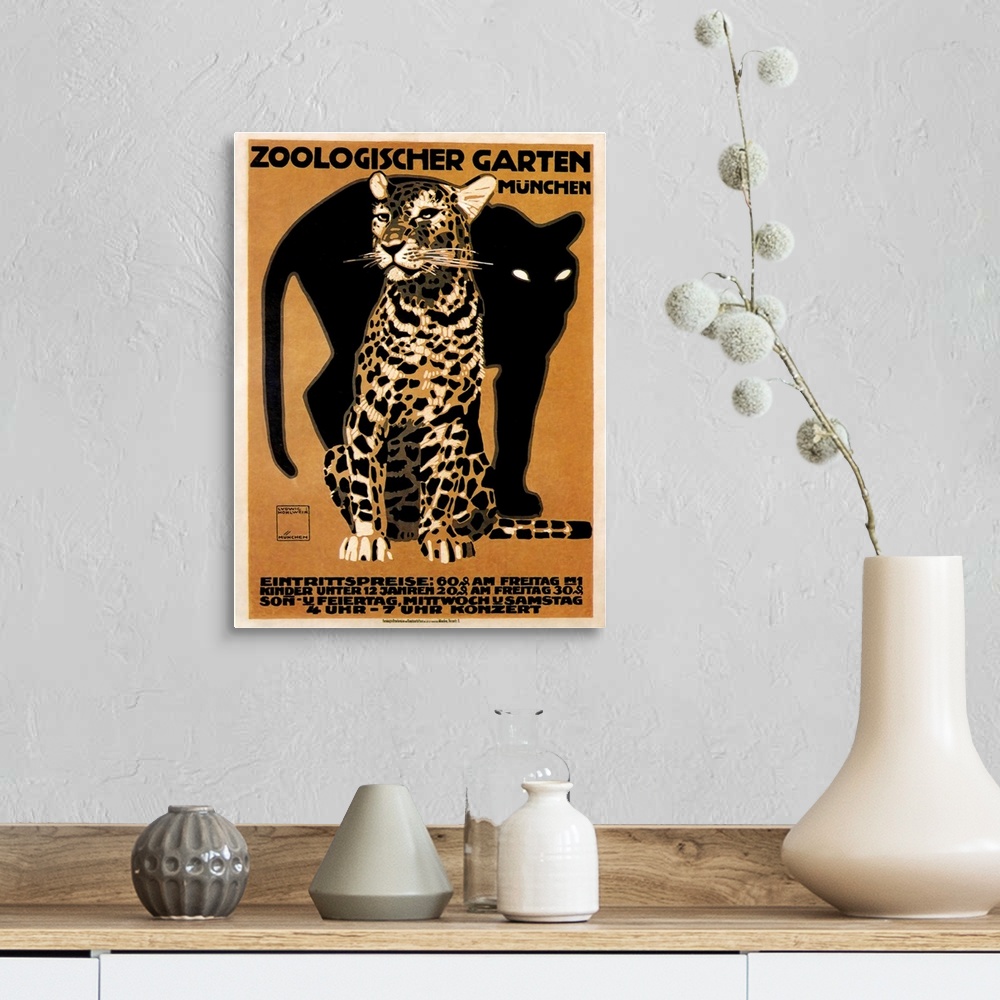 A farmhouse room featuring Big Cats at the Munchen Zoo - Vintage Animal Advertisement