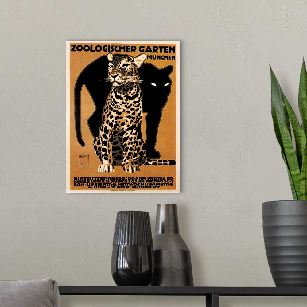 A modern room featuring Big Cats at the Munchen Zoo - Vintage Animal Advertisement