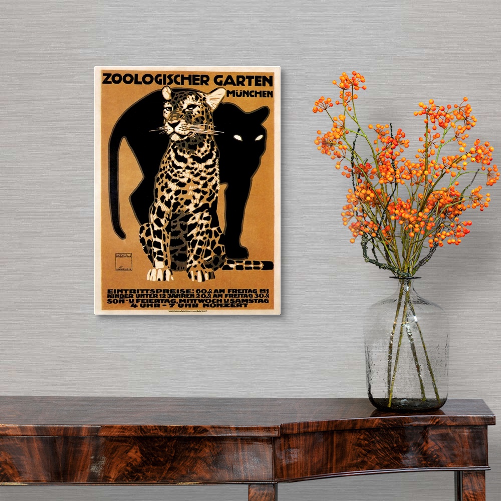 A traditional room featuring Big Cats at the Munchen Zoo - Vintage Animal Advertisement