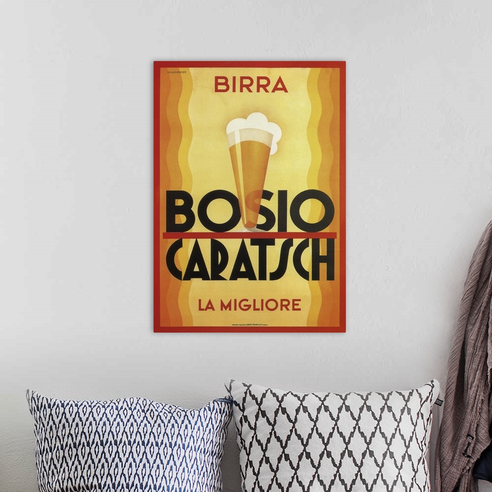 A bohemian room featuring Birra Bosio - Vintage Beer Advertisement