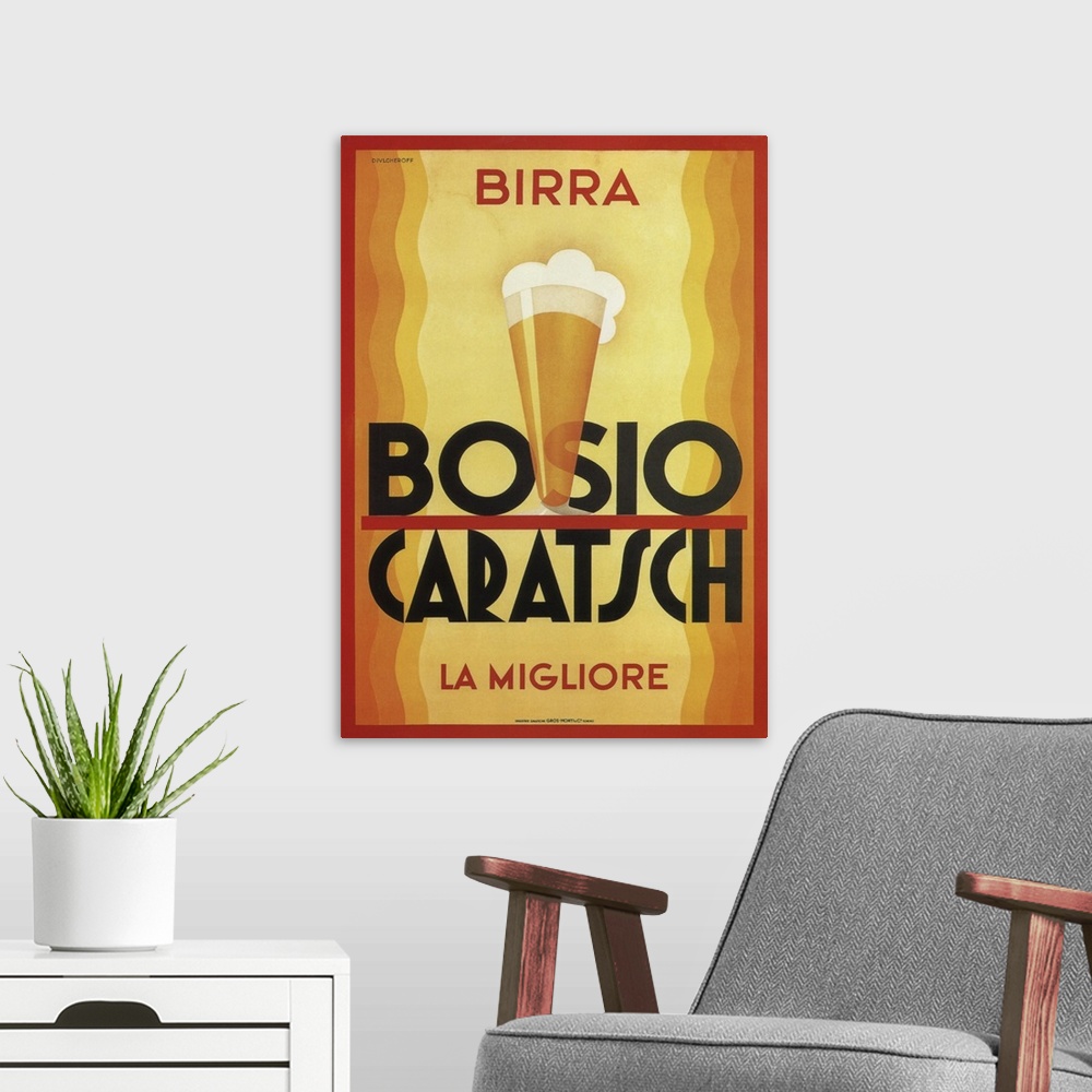 A modern room featuring Birra Bosio - Vintage Beer Advertisement