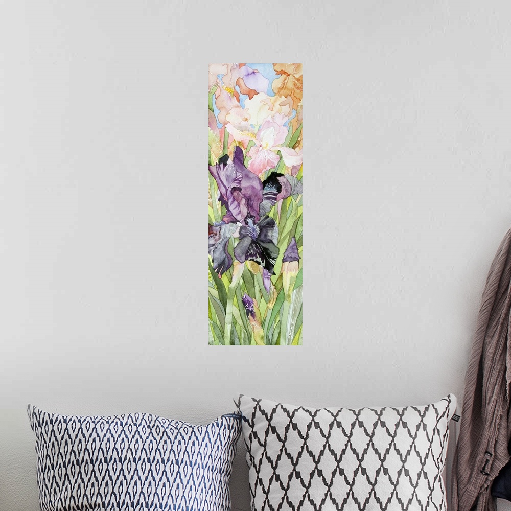 A bohemian room featuring Vibrant contemporary watercolor painting.