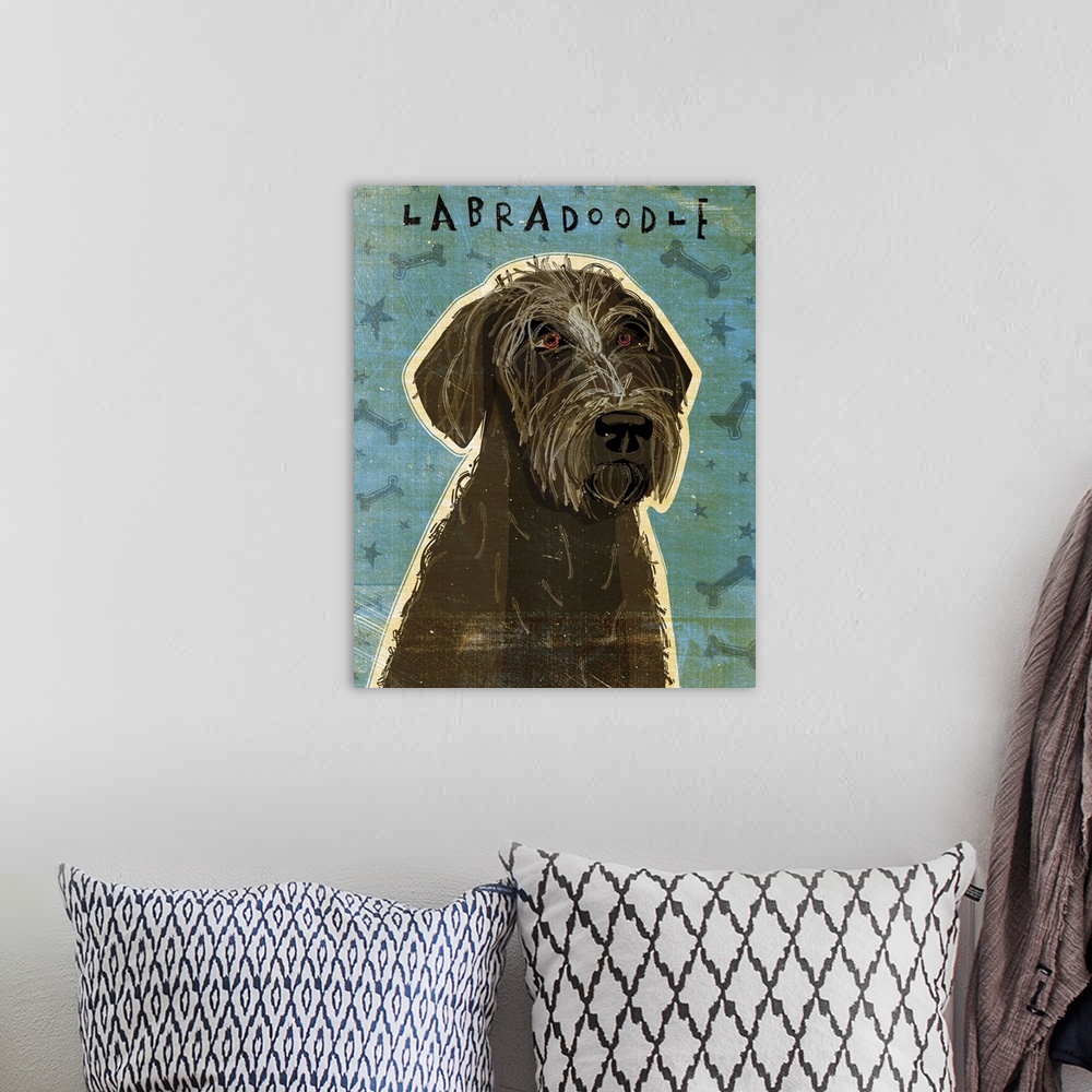 A bohemian room featuring Black Labradoodle