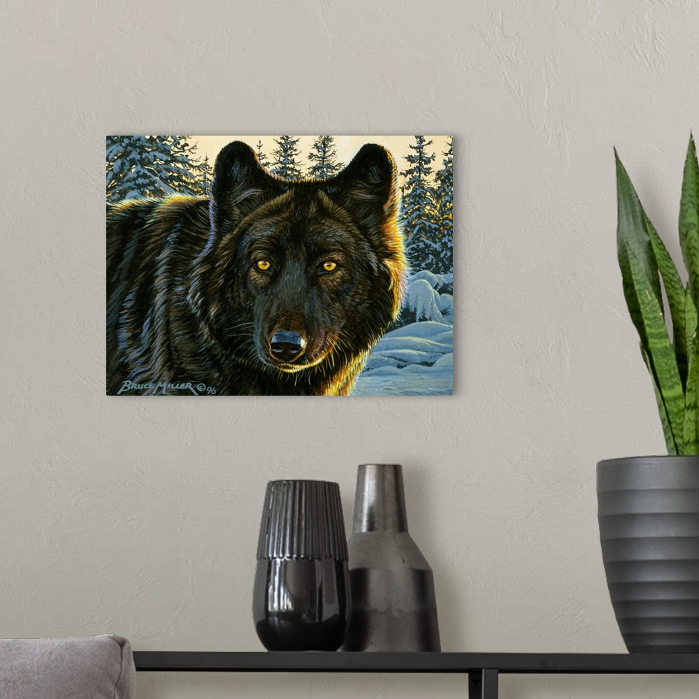A modern room featuring Black Wolf