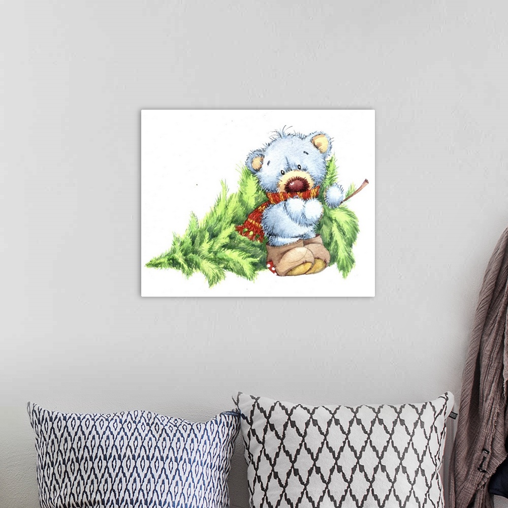 A bohemian room featuring Blue Bear Carrying A Christmas Tree