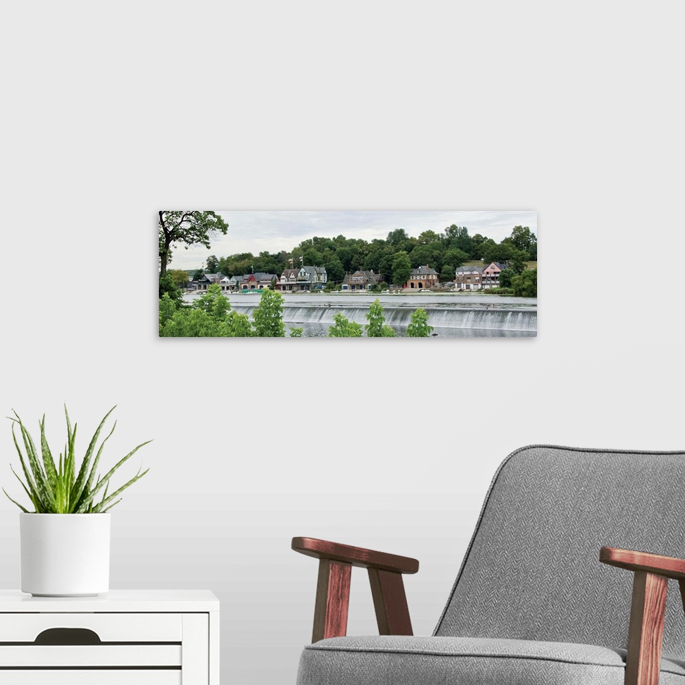 A modern room featuring Boathouse Row