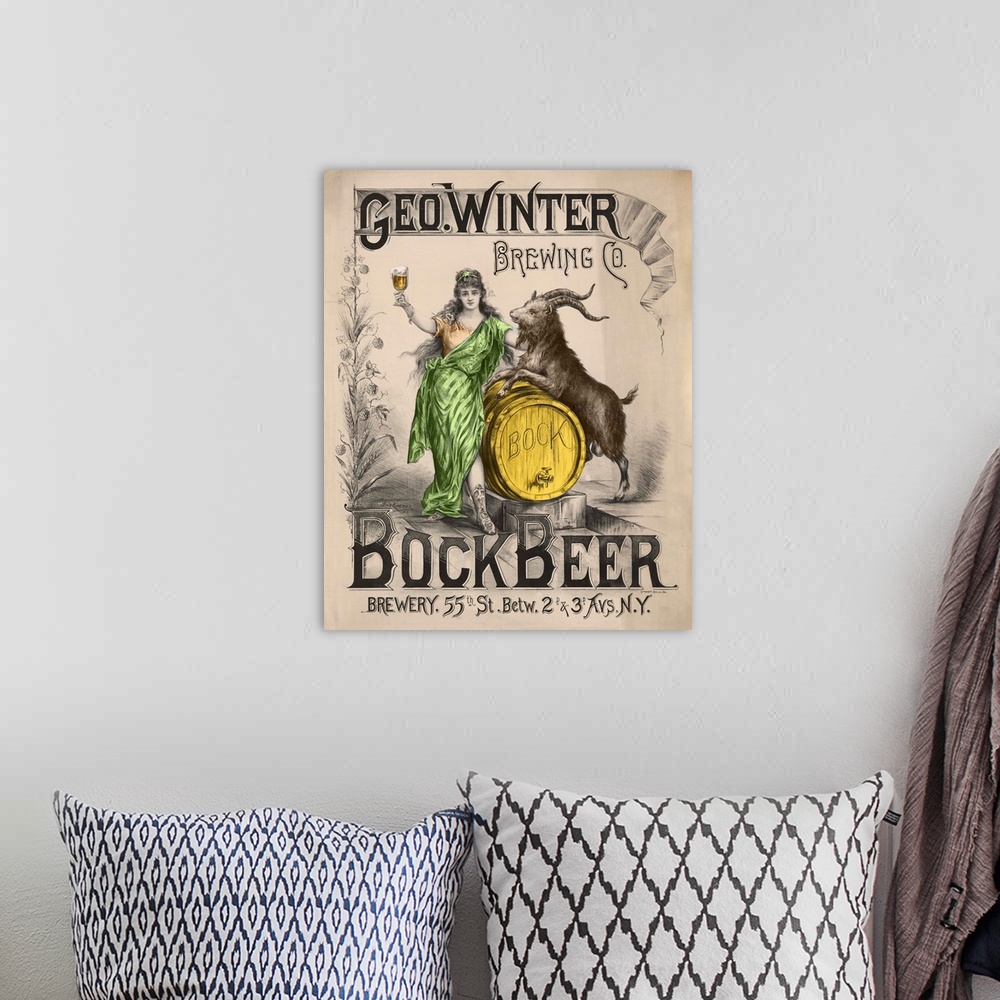 A bohemian room featuring Bockbeer Green - Vintage Beer Advertisement