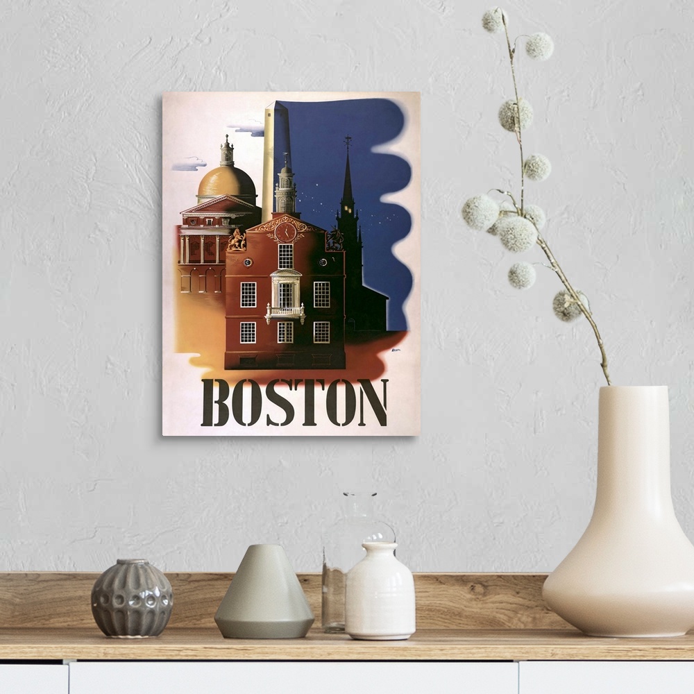 A farmhouse room featuring Boston - Vintage Travel Advertisement