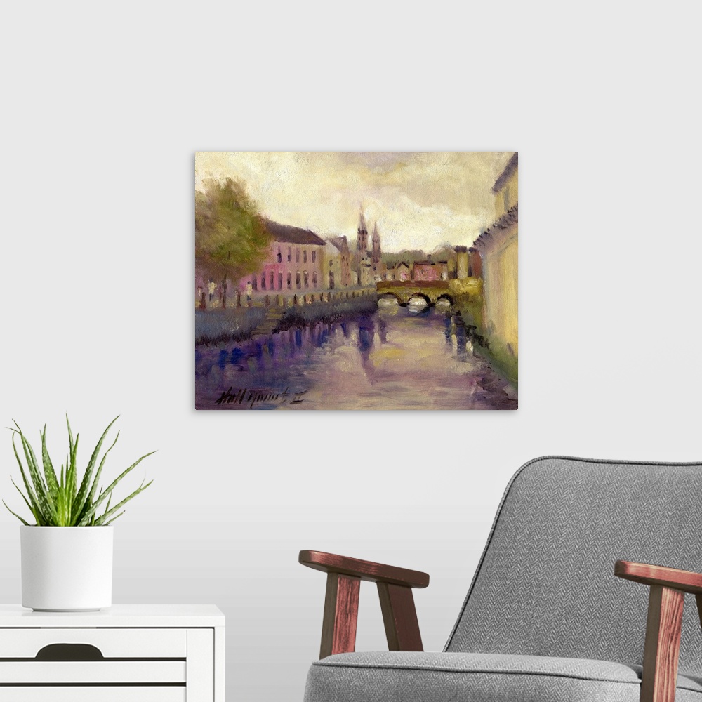 A modern room featuring Contemporary painting of a scenic view of a town in Ireland.