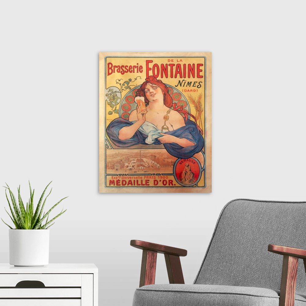 A modern room featuring Brasserie Fontaine - Vintage Advertisement