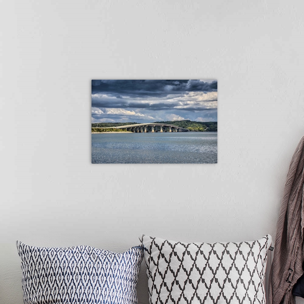 A bohemian room featuring Fine art photo of the Ned Ray McWherter bridge on the Tennessee River.