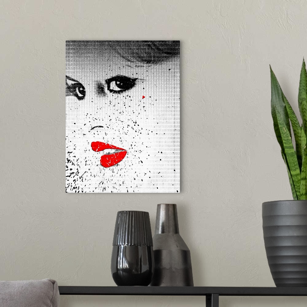 A modern room featuring Bardot, red lips