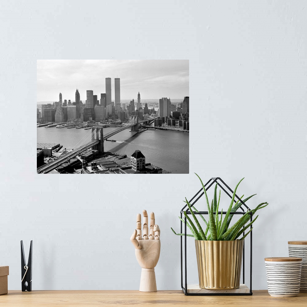 A bohemian room featuring Brooklyn Bridge and World Trade Center, Lower Manhattan