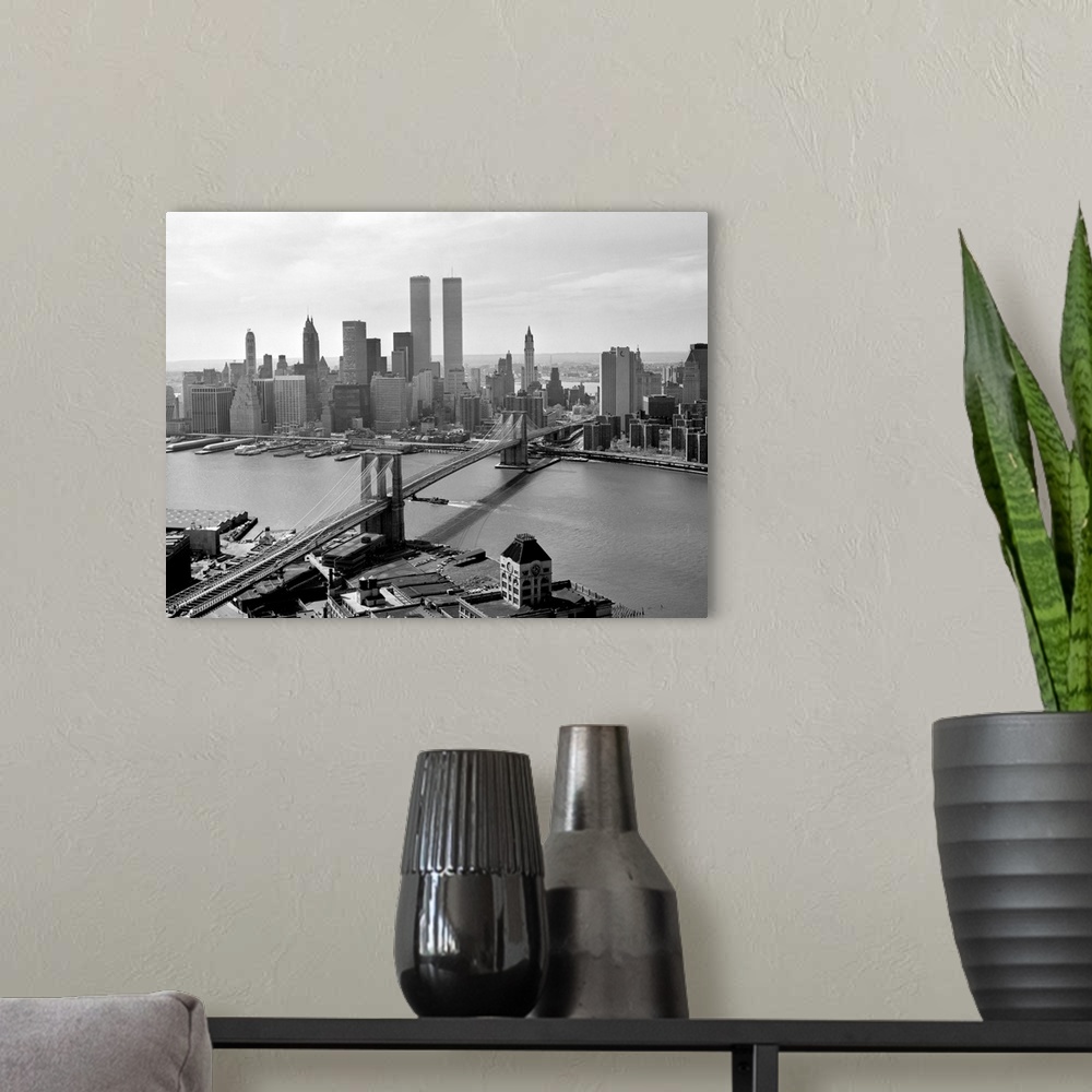 A modern room featuring Brooklyn Bridge and World Trade Center, Lower Manhattan