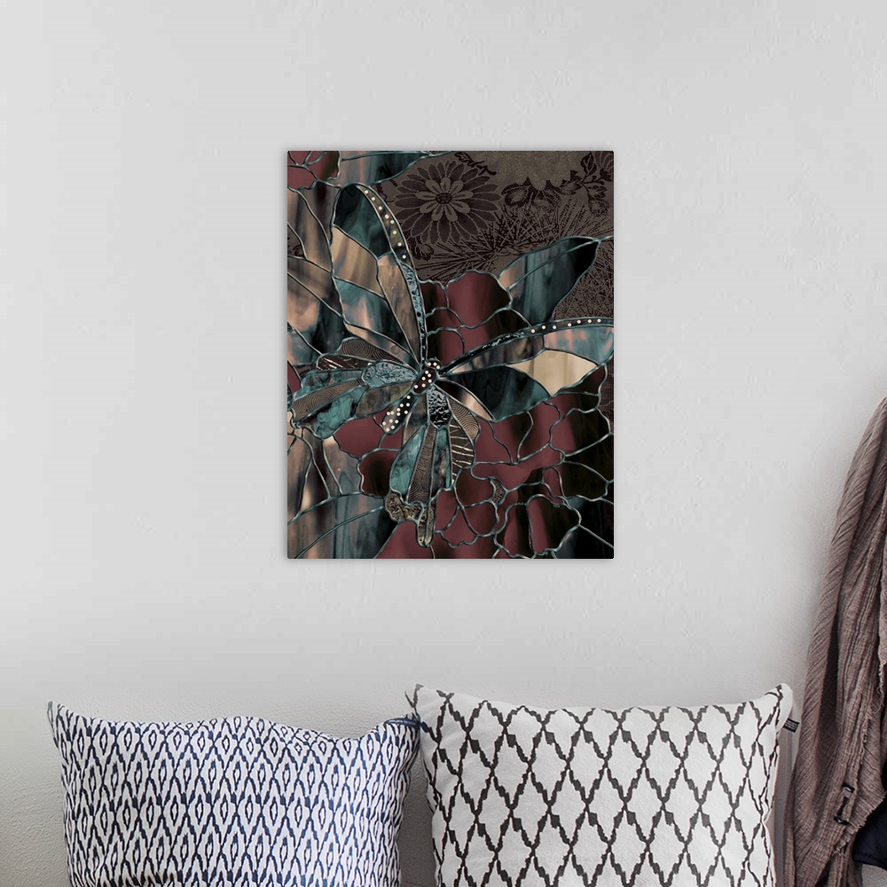 A bohemian room featuring Butterfly in a stained glass effect