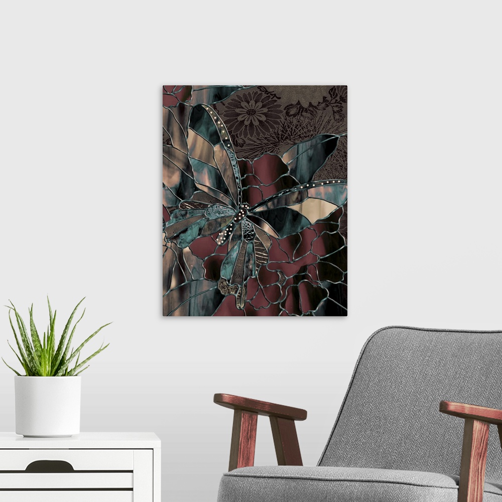 A modern room featuring Butterfly in a stained glass effect