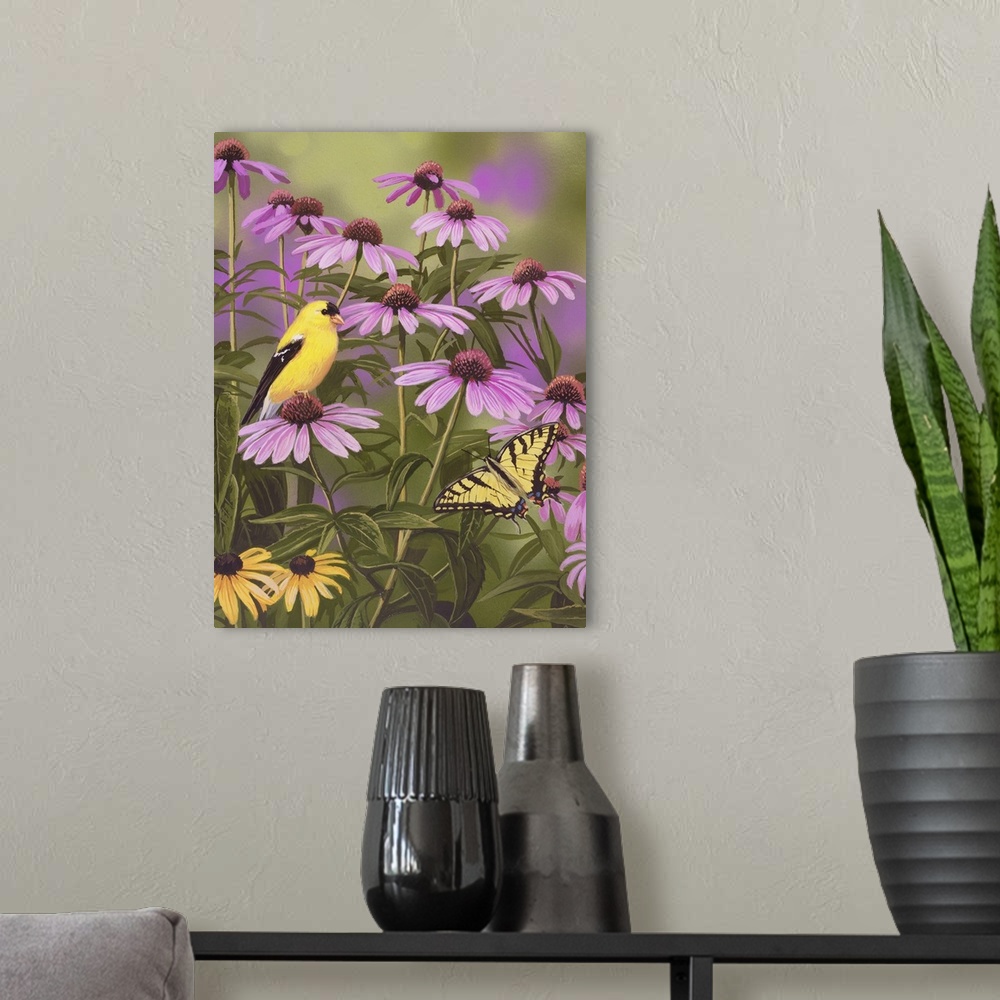 A modern room featuring Butterfly And Finch Amongst Flowers