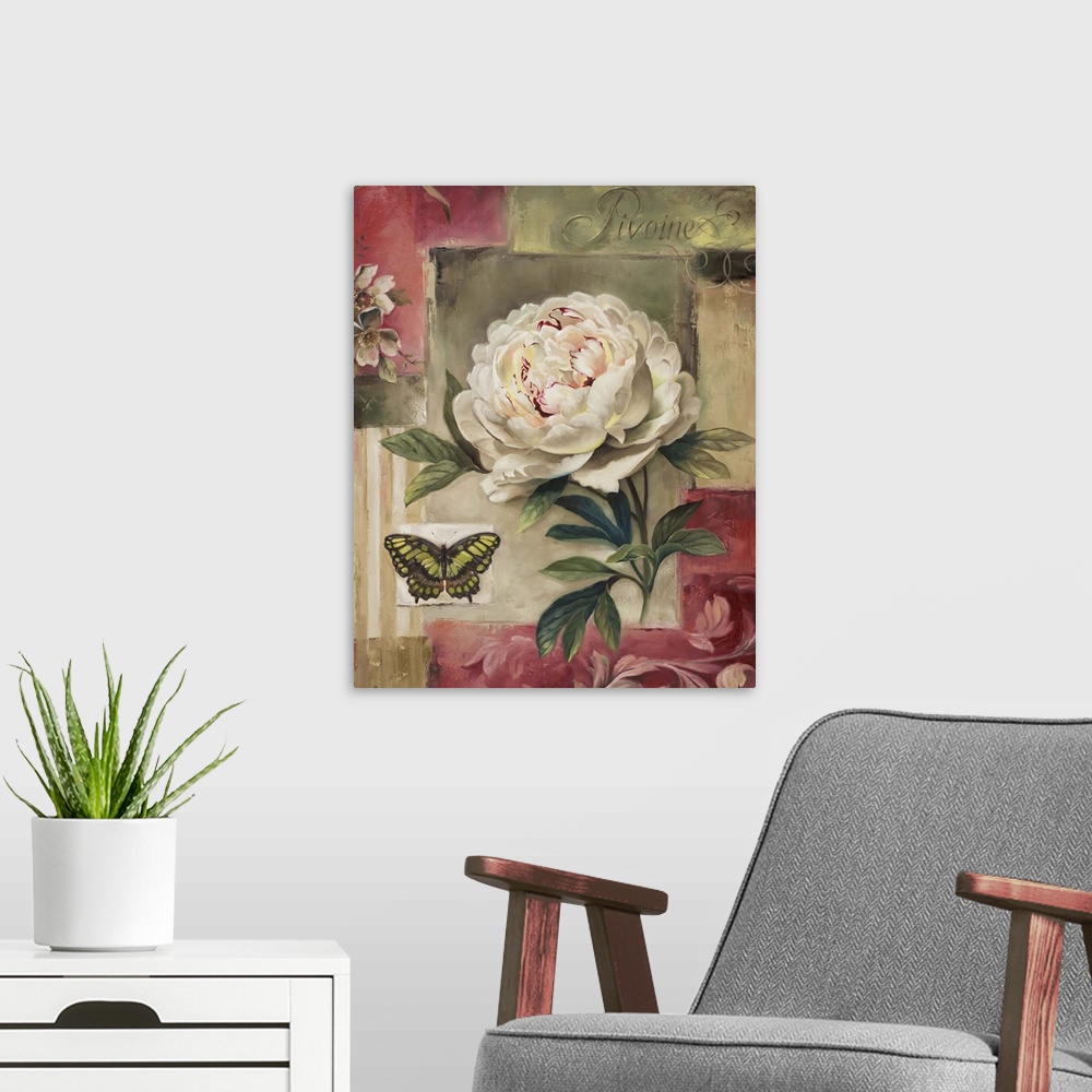 A modern room featuring white peony with a butterfly