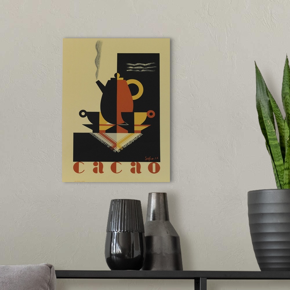 A modern room featuring Vintage poster advertisement for Cacao.