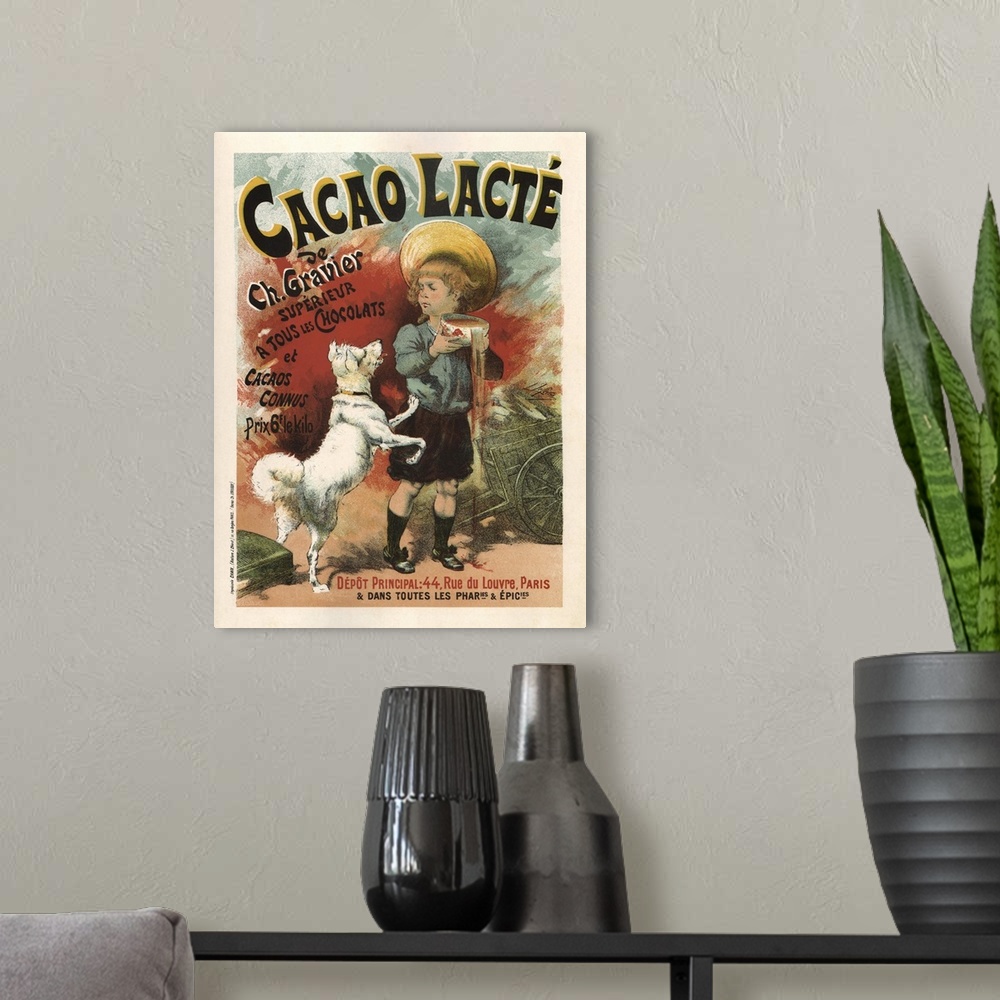 A modern room featuring Cacao Lacte - Vintage Chocolate Milk Advertisement