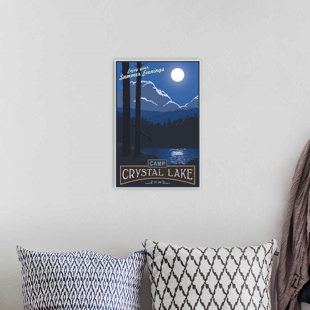A bohemian room featuring Retro minimalist movie inspired travel poster.