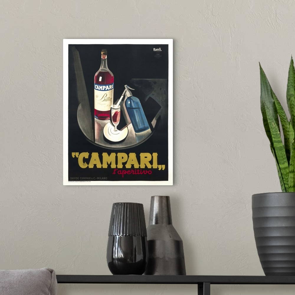 A modern room featuring Vintage advertisement for Campari liqueur.