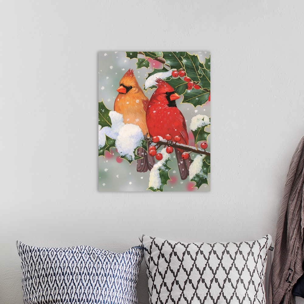 A bohemian room featuring Cardinal Couple With Holly